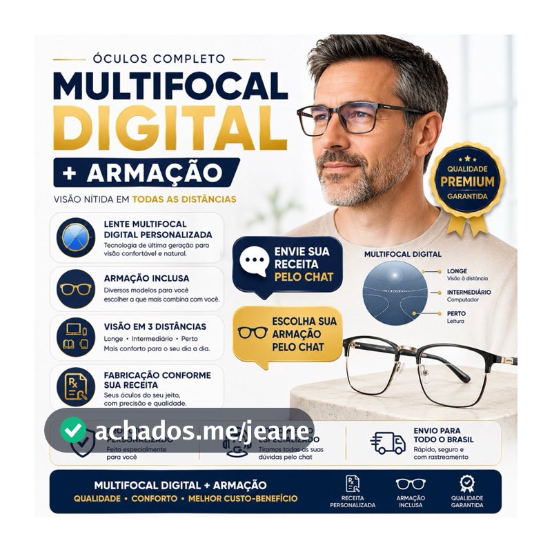Armação + Lente Multifocal Personalizada No Seu Grau