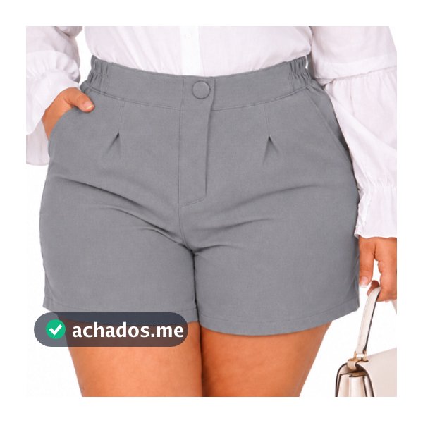 Short Plus Size Feminino Alfaiataria Moda Plus Size Verão Short Elegante  Botão Forrado
