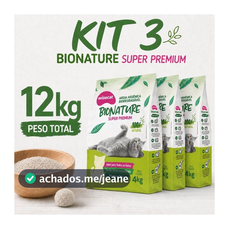 Kit 3 Areia Sanitária De Mandioca Granulado Para Gatos Biodegradável Wisecat 4kg