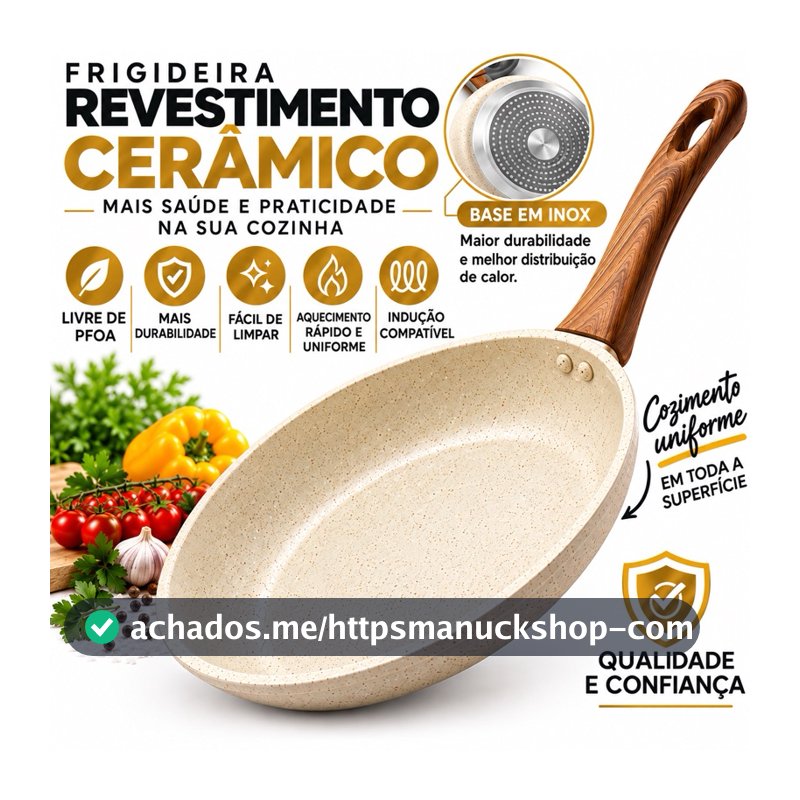 Frigideira Antiaderente Não Usa Óleo Cerâmica Vanilla Cream Fundo Triplo Premium Indução