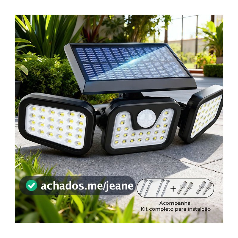 Refletor Grande de 122Led com Painel Solar Giratório Sensor de Movimento