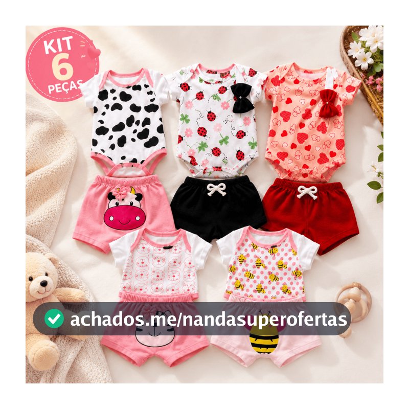 Kit 6 Peças Roupa De Bebê Body Menina Animado Estampado Algodão