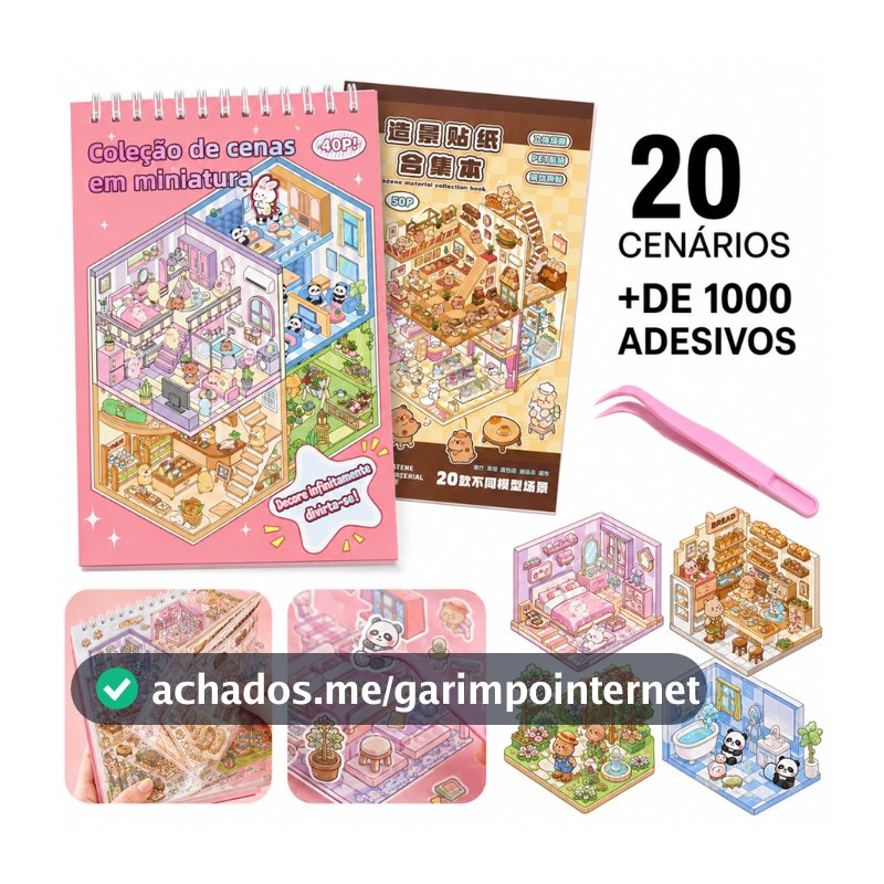 Kit 2 Cadernos Adesivos 3D 20 Cenários 2000 Mini Mundo Capivara DIY com Pinça Livro Infantil Criativo Caderno Brinquedo