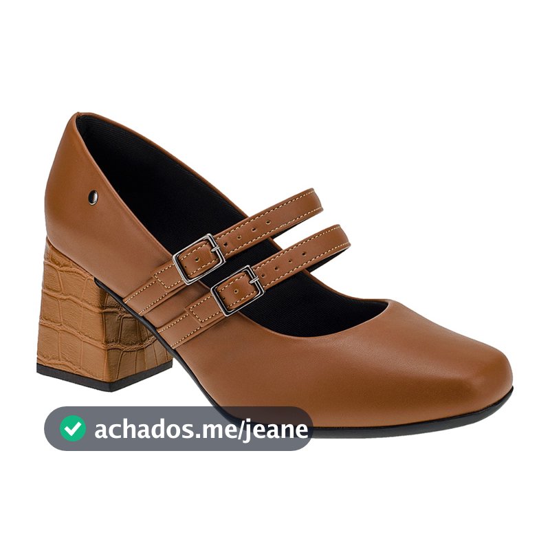 Sapato feminino Feachado Fivelas Bico Quadrado Salto Bloco Medio 2861