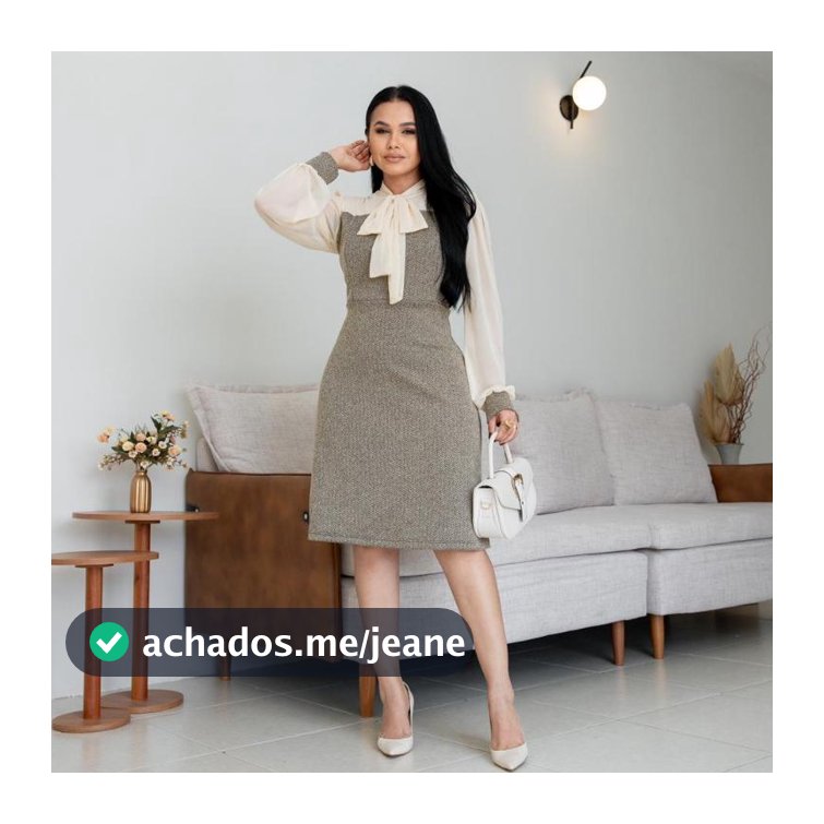 Vestido Midi Evangélico Feminino Tweed Lãzinha Manga Tule Elegante Moda Cristã Premium