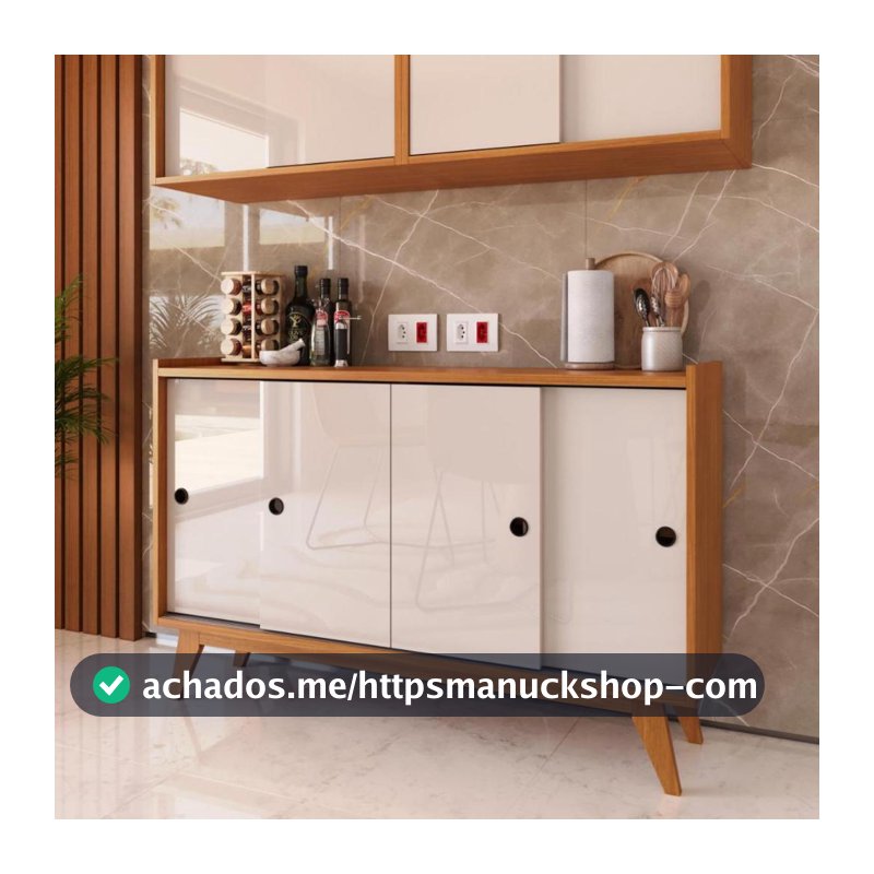 Aparador de Sala Moderno 4 Portas de Correr com Pés Madeira Maciça Balcão de Cozinha com Portas Deslizantes