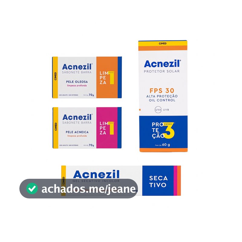 Kit Acnezil C 2 Sabonetes em  Barra E 1 Protetor Sol + 1 Gel Secativo CIMED