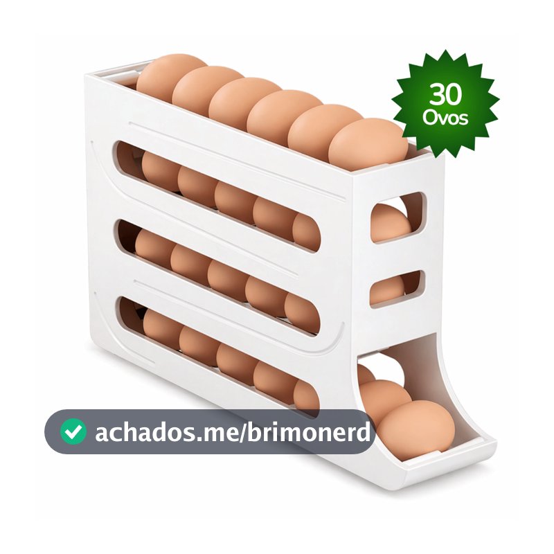 Porta Ovos dispenser 4 Andares Branco Rolante em Plástico para Geladeira Organizador 30 Ovos