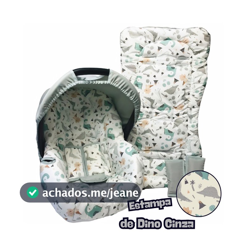 CAPA DE BEBE CONFORTO E CAPA CARRINHO - DINO CINZA SAFARI KAKI MENINOS