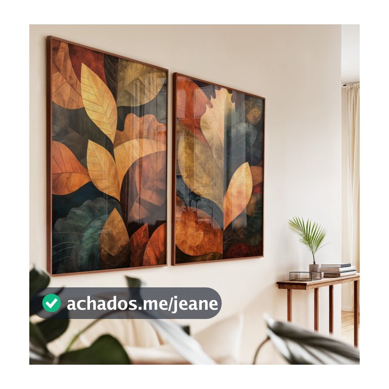 Quadro Folhagem Com Moldura E Vidro Kit 2 Quadros Decorativos Para Sala Quadro Natureza No Outono