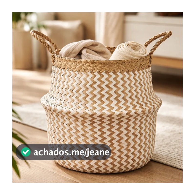 Cesto Decorativo Organizador Dobrável Multiuso Em Fibra Natural Seagrass Com Alças 33cm