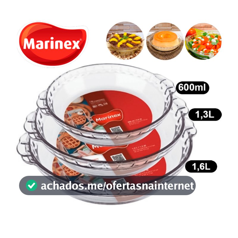 Jogo de Assadeiras Filetada Oval Forma c/Alça Vidro Temperado Marinex Transparente P,M e G