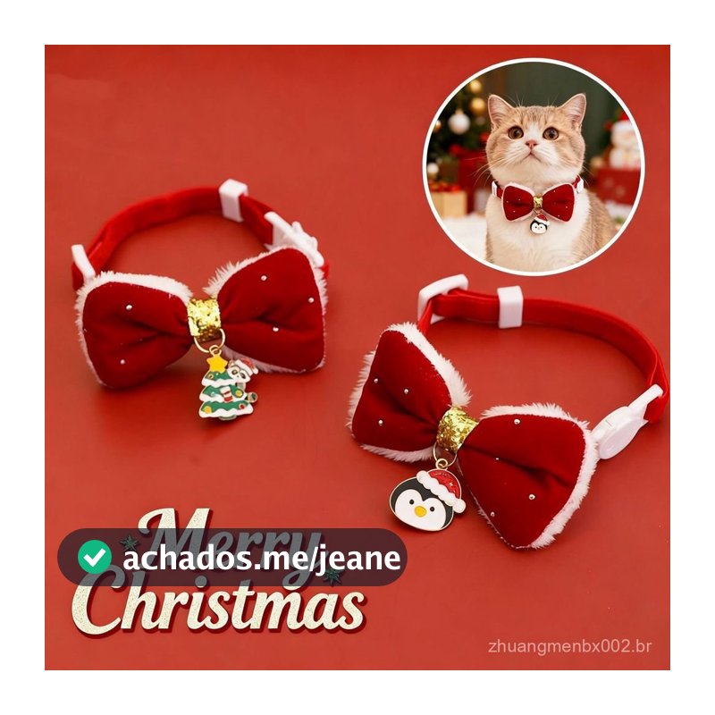 Coleira de Natal para animais de estimação, com laço de pelúcia silencioso, para gatos e cães, vermelha, adorável, acess