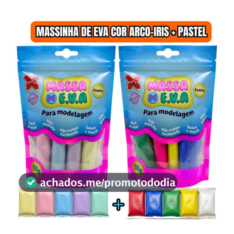 Massinha de EVA Make+ 10 Cores Pastel e Arco-Íris Artesanato Lembrancinhas DIY Modelar Escolar Infantil