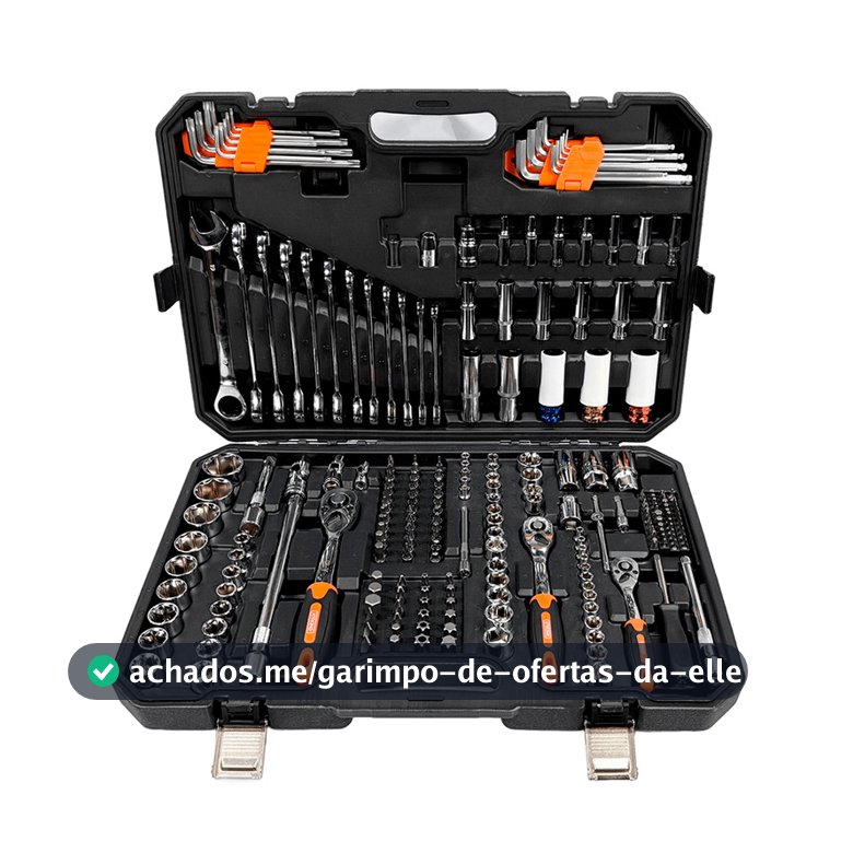 Jogo de Ferramentas Oficina Master 1/4", 5/16", 3/8" e 1/2" com Maleta 222 Peças XTRONG XPRO XJF-222B