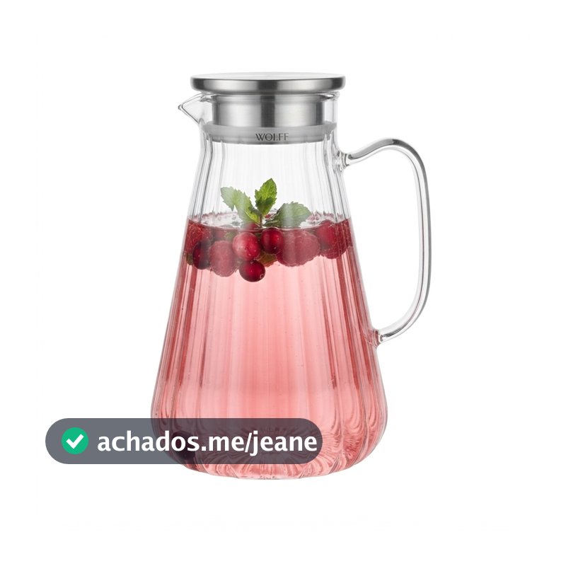 Jarra Wolff Classic de Vidro Borossilicato com Tampa de Metal 1,7 L para Água Suco Chá Gelado Limonada Mesa Posta Jantar