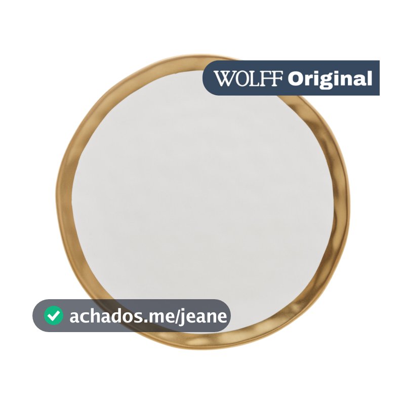 Prato Raso De Porcelana Branco E Dourado 25cm Dubai Wolff
