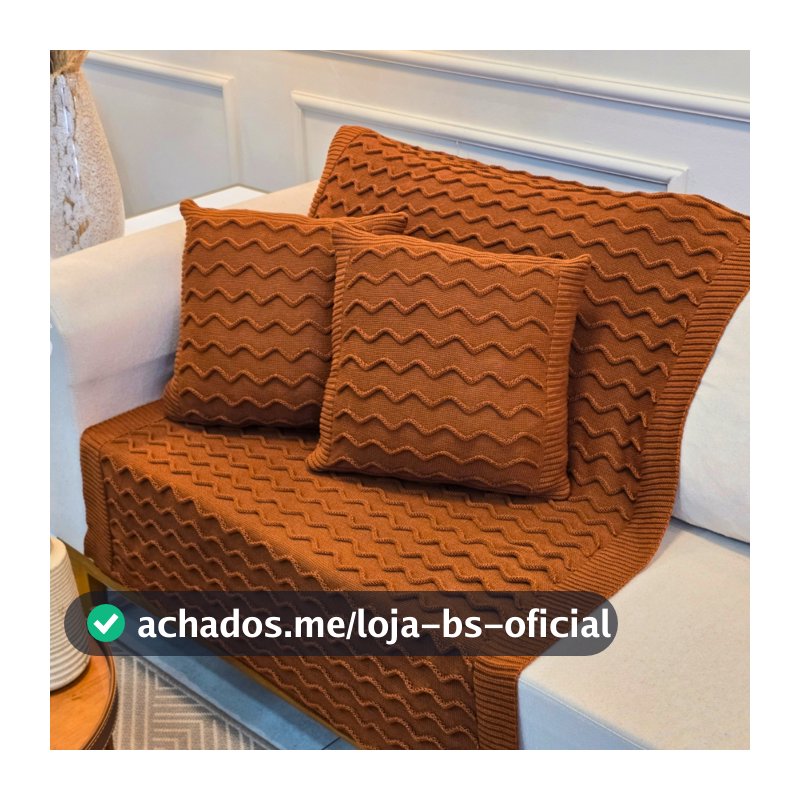 Kit Manta de Tricot Sofá Poltrona 150x100cm Ravena Decor Sala + 2 Capas de Almofadas 45X45cm