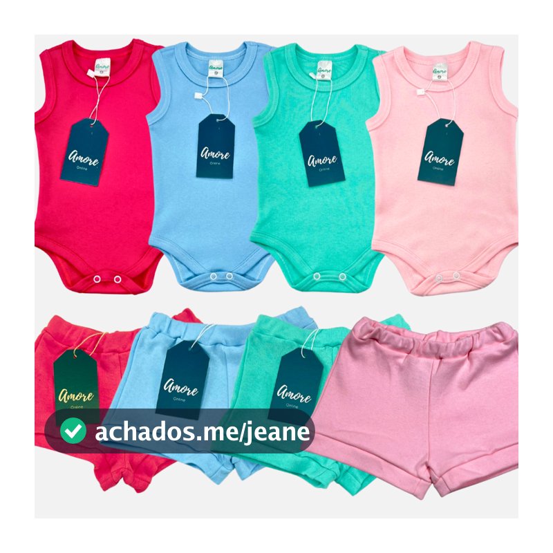 Conjunto Roupa Kit 6 Peças Bebê Body Regata e Shorts Menina Menino Infantil