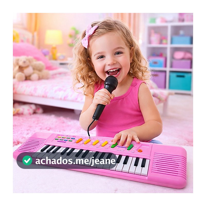 Teclado Piano Com Microfone Infantil ROSA MENINA