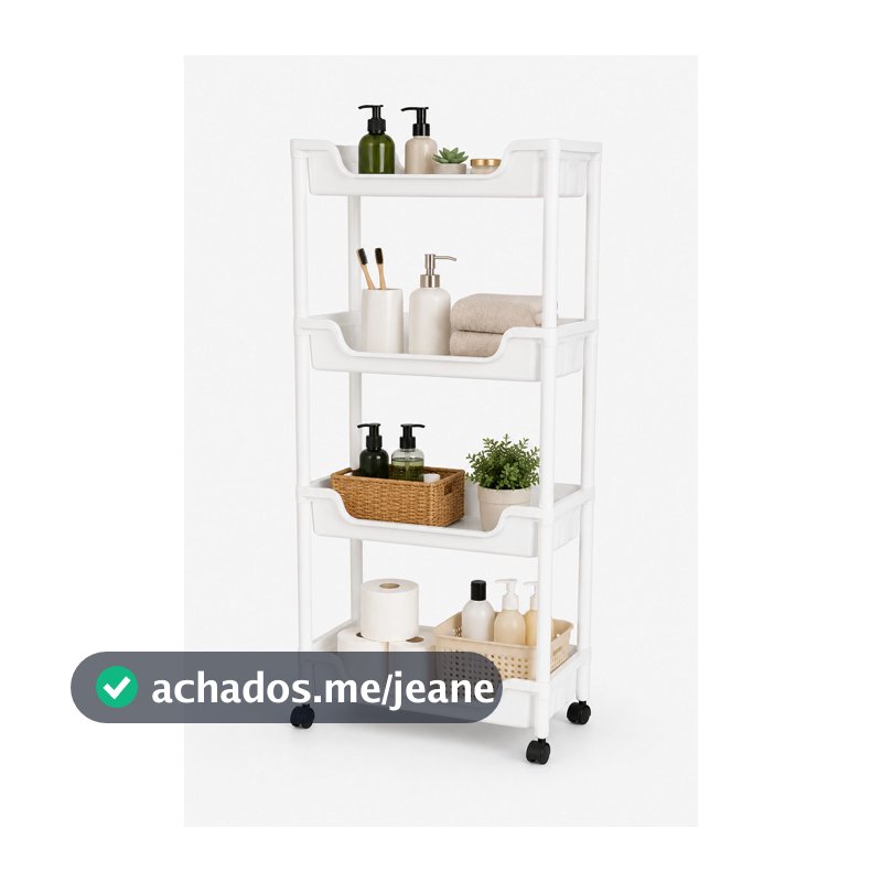 Carrinho Organizador Multiuso Branco 4 Prateleiras Com Rodinhas P/ Cozinha Banheiro Quarto