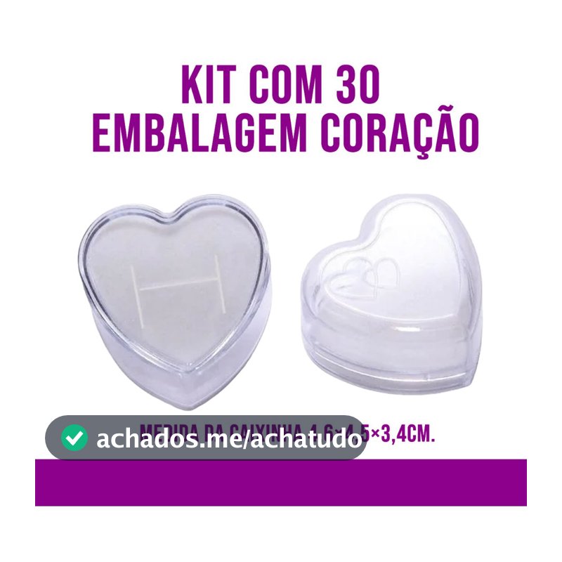 Kit 30 Embalagem Coração Acrilico Cristal Branco Pequeno