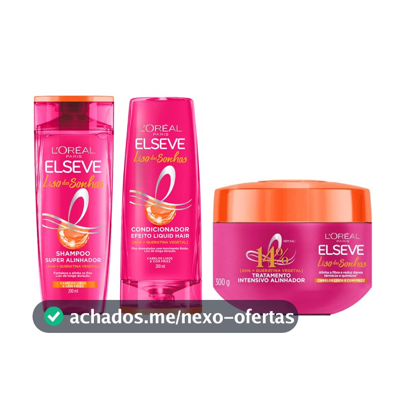 KIT ELSEVE EFEITO LISO DOS SONHOS SH + COND + MÁSC - 3 ITENS