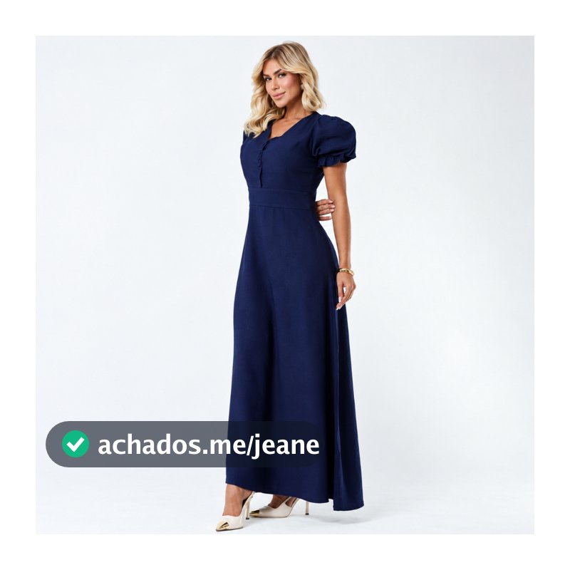 Vestido Jane Longo Moda Evangélica Feminino Manga Bufante Decote V P ao GG Conforto Moda Cristã