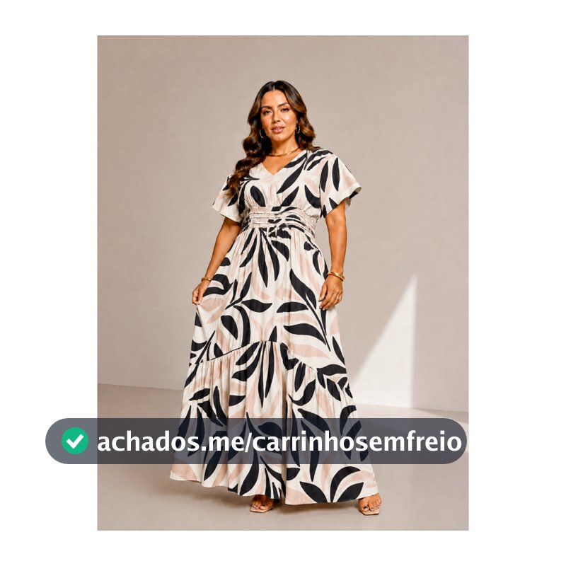 Vestido Longo Plus Size em Viscolinho com Fenda e Decote V Elegante