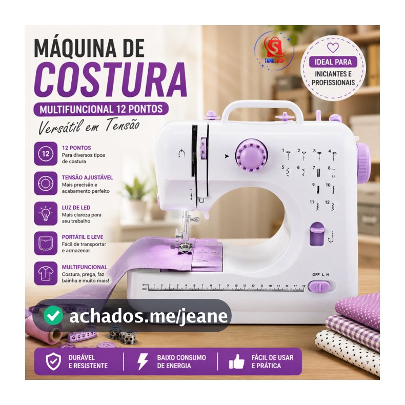 Mini Máquina De Costura Multifuncional Doméstica Composta de 12 Pontos - Bivolt
