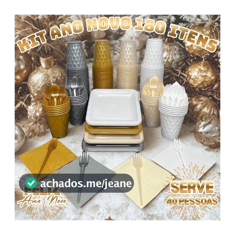 Kit 180 Itens P/ 40 Pessoas Festa Aniversário Completo Cor Ano Novo Descartável Luxo Pratinho Copo Garfo Guardanapo