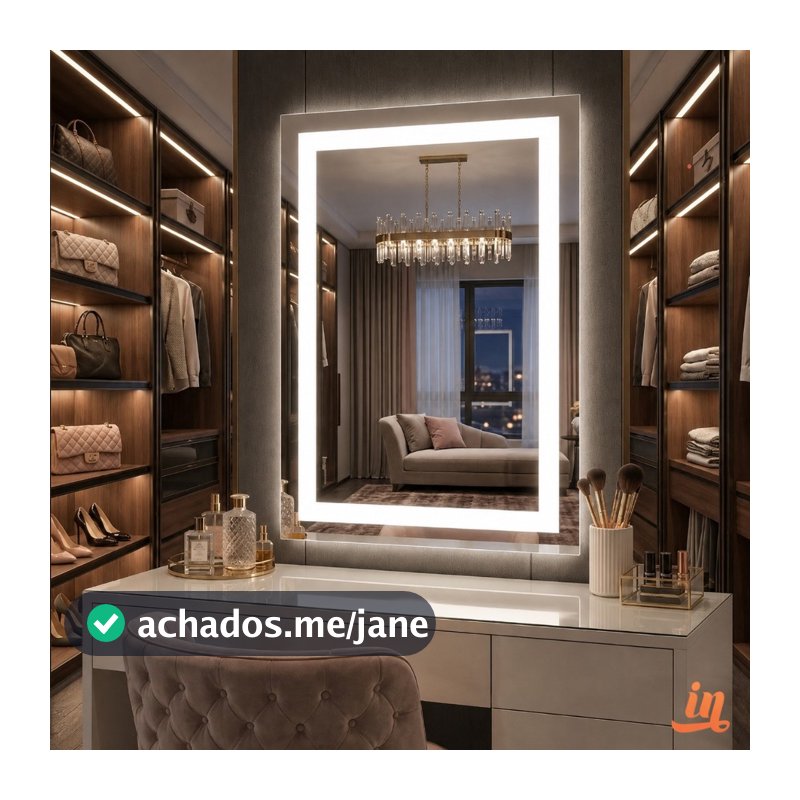 Espelho Retangular Jateado 80x50 cm Com LED | Para Penteadeira Quarto e Banheiro