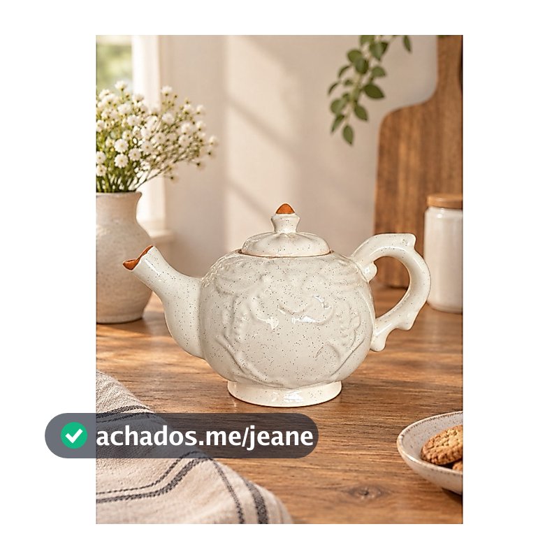Chaleira de Cerâmica 1 Litro com Tampa e Detalhes em Relevo – Rosa, Bege e Rustic Cream