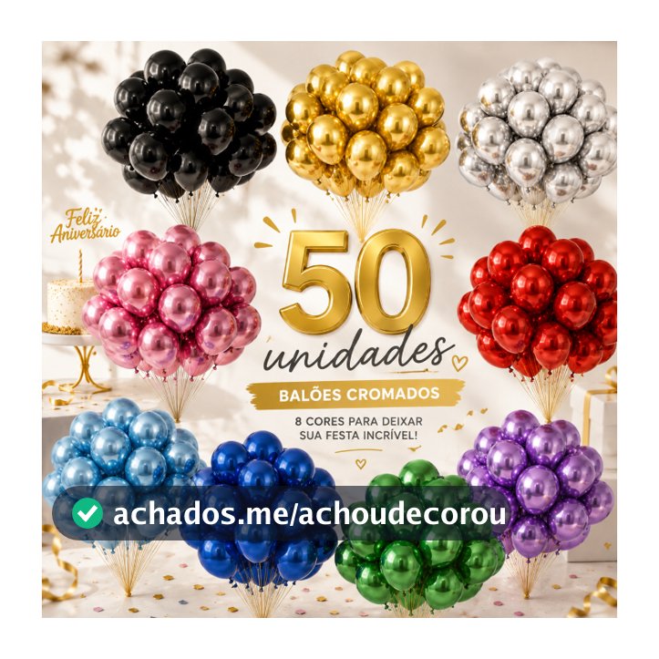 Kit 50 Balões Metalizados Cromados 10 Polegadas-Decoração Para Festas e Aniversários