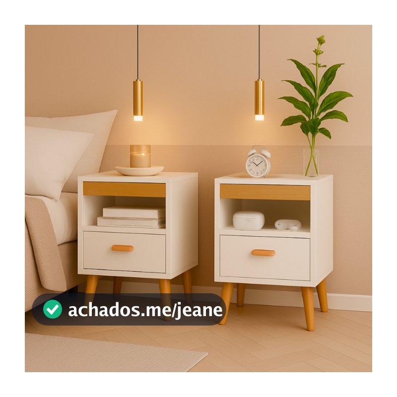 Kit 2 Mesa De Cabeceira Para Quarto Com Pés e Gaveta Com Nicho Criado Com 2 Unidades Mesinha Canto