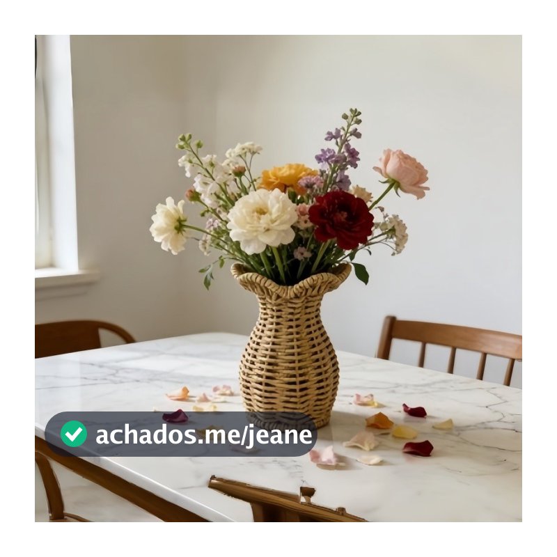 Vaso Decorativo De Flores Imitação Palha Rattan Plástico PP Mesa