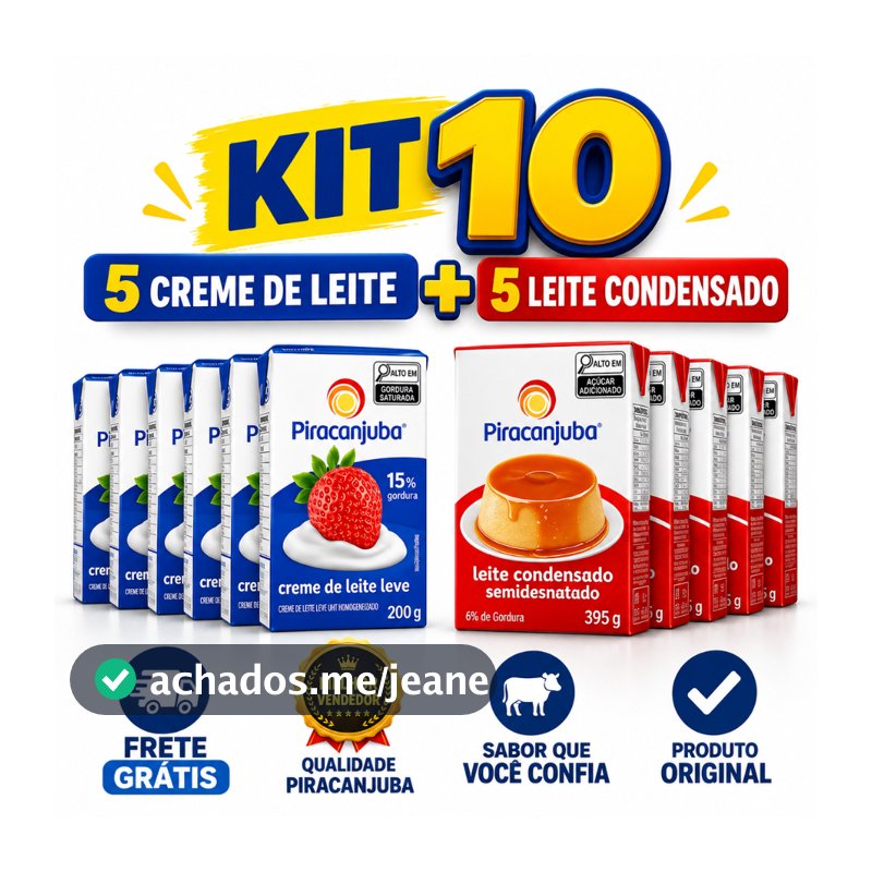 Kit 10un | 5 Leite Condensado + 5 Creme de Leite Piracanjuba | Confeitaria Doces Brigadeiro