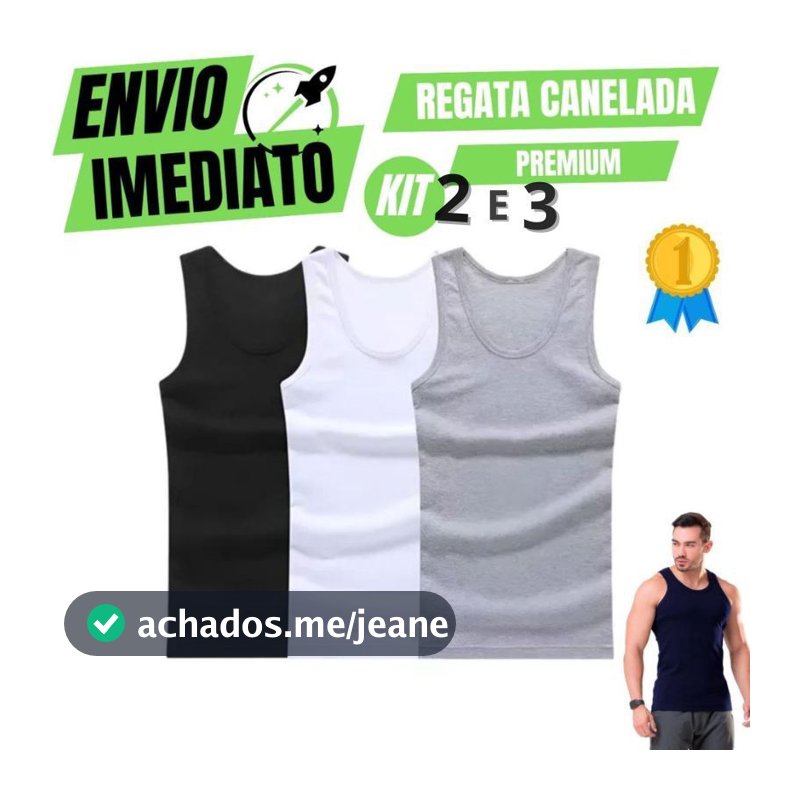Kit Regatas Masculina Canelada Lisa Básica Jogo Camiseta Regata Estilo Americano Algodão