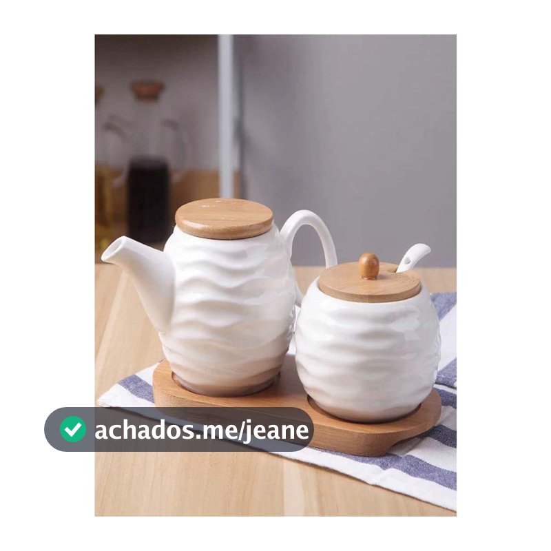 Kit Com 2 Peças Porta Mantemento em Cerâmica  com bandeja colher de bambu