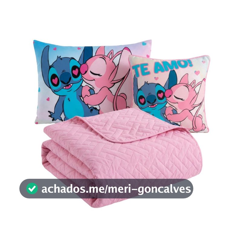 Colcha Cobre Leito Roupa Jogo Cama Infantil Solteiro 5 Pçs Matelado Quarto Criança Menina Stich Rosa