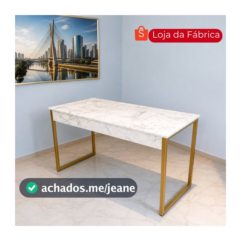 Mesa Escrivaninha Estilo Industrial 100 cm  Metal Dourado Escritório Home Office Escrivaninha quarto