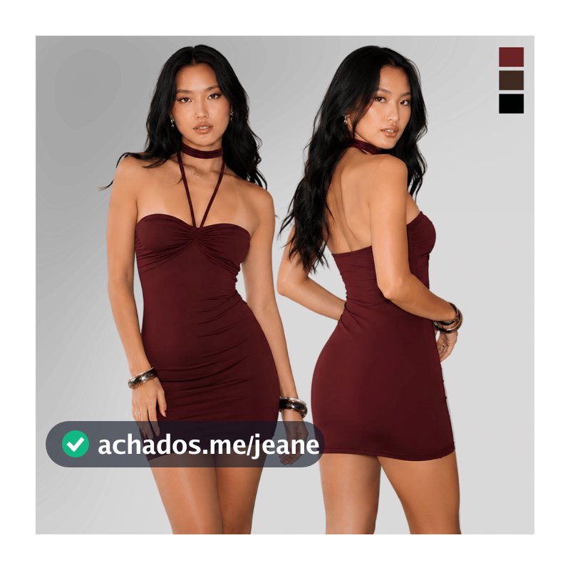 Vestido Feminino Franzido Curto amarração pescoço para Festa Balada e Eventos Sociais