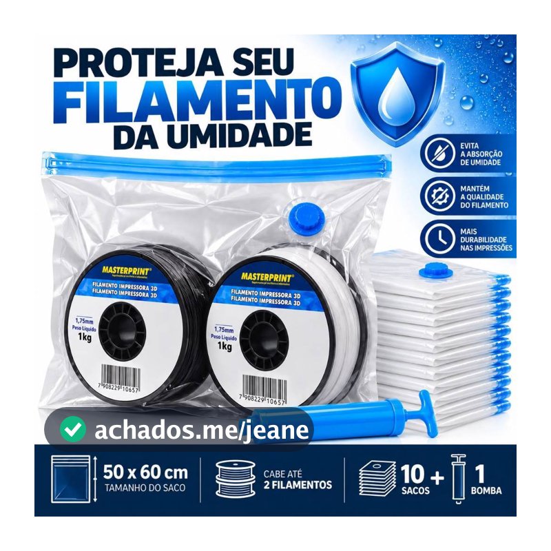 Kit 5/10 Sacos a Vácuo Filamento 3D para Proteção da Umidade 50x60cm + Bomba Manual