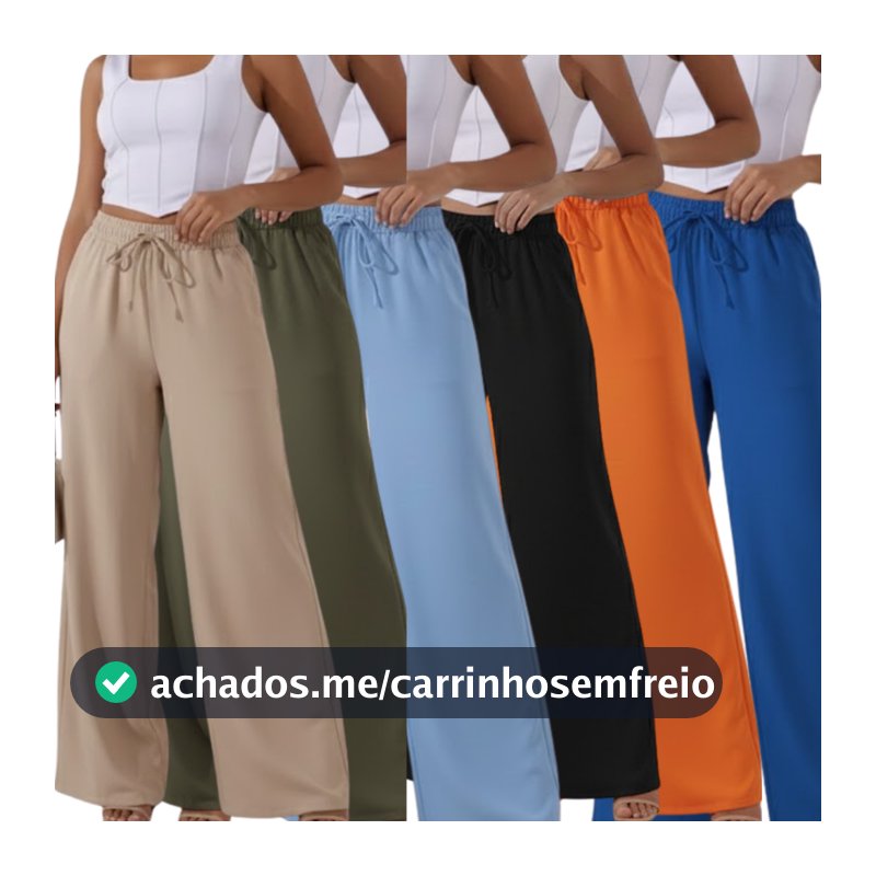 Kit 3 Calça Pantalona Feminina com elastico na cintura Wide Leg Tendência