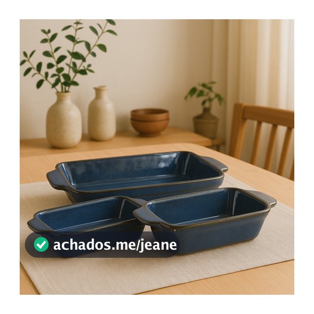 Kit  3 Travessas Com Alça 1 Pequena 1 Média 1 Grande Cerâmica Louça Decoração Mesa Posta