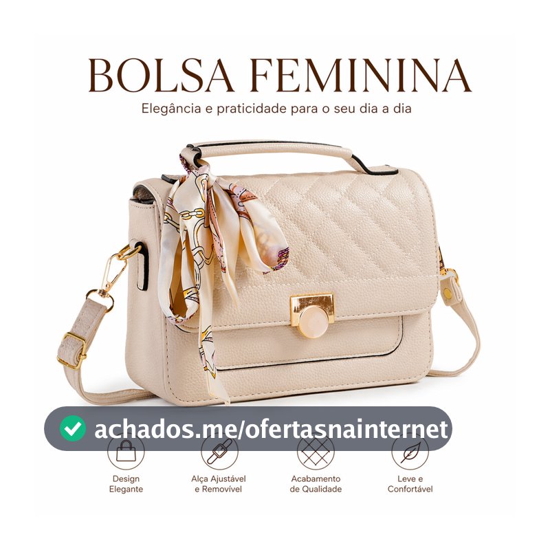 Bolsa Feminina Baú Transversal Média com Lenço Alça Tiracolo Estruturada e Espaçosa