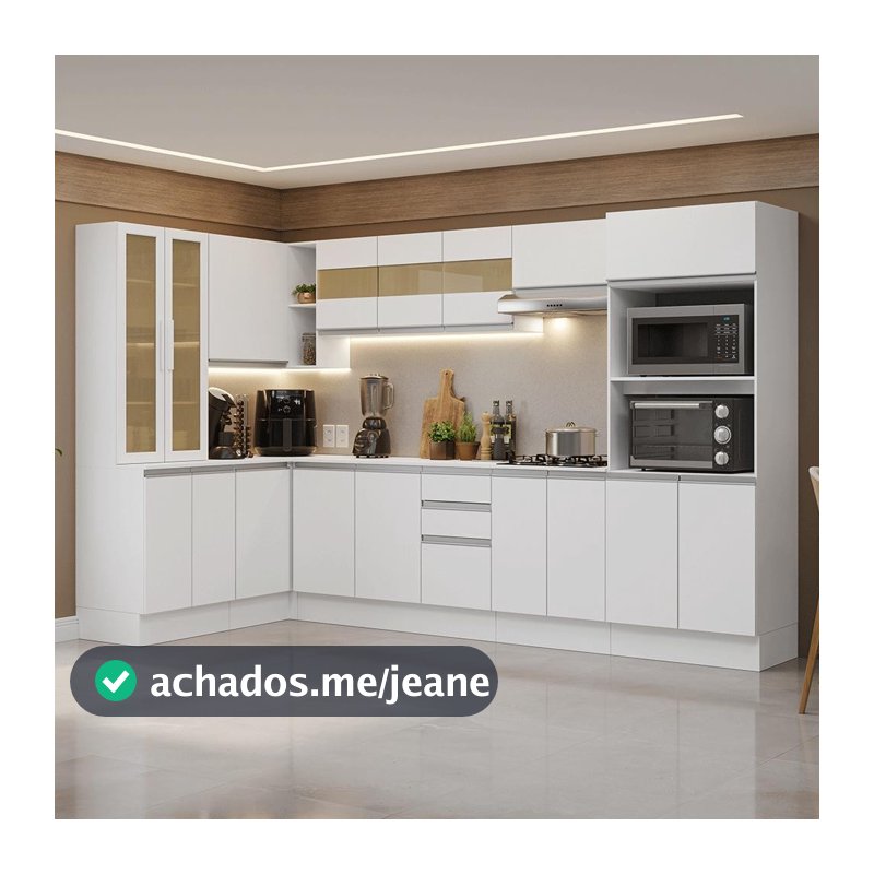 Armário de Cozinha Completa de Canto 100% MDF 447 cm Branco Smart Madesa 02