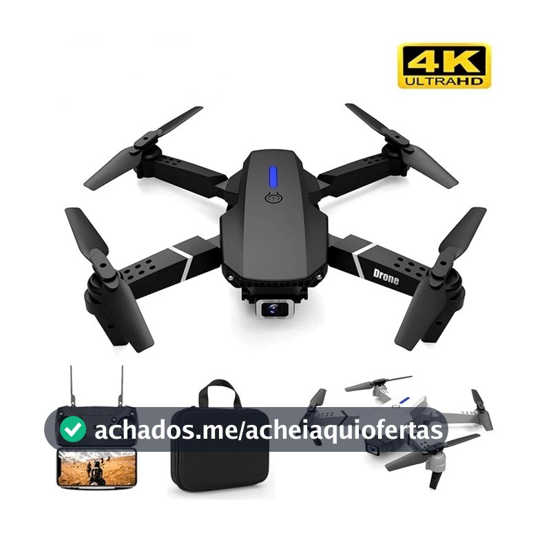 Drone E88 Dual Camera 4K Com 1 Bateria WI-FI PRETO NOVO
