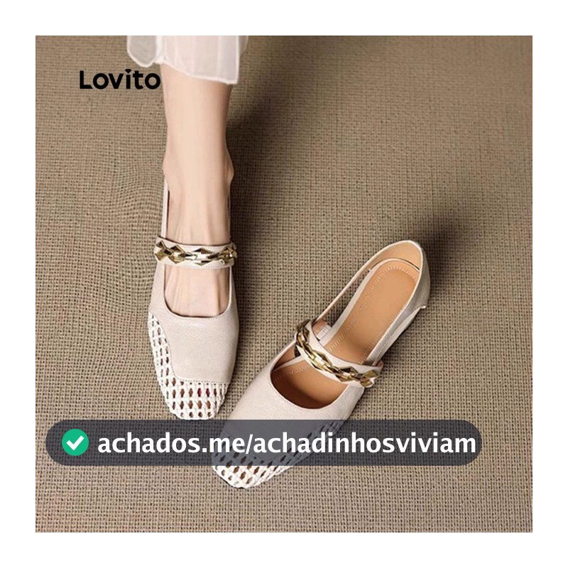 Lovito Sapatilhas De Balé Elegantes Com Correntes Estilo Coreano Para Mulheres Ideais Para O Escritório LR24EX030