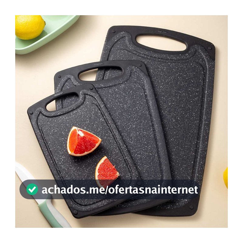 Kit 3 Tábuas de Corte Antiderrapante Cozinha Churrasco Frutas Carnes Legumes CHEF D
